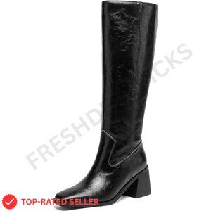 Brand New AIUNIIND Knee High Black Square Toe Boots